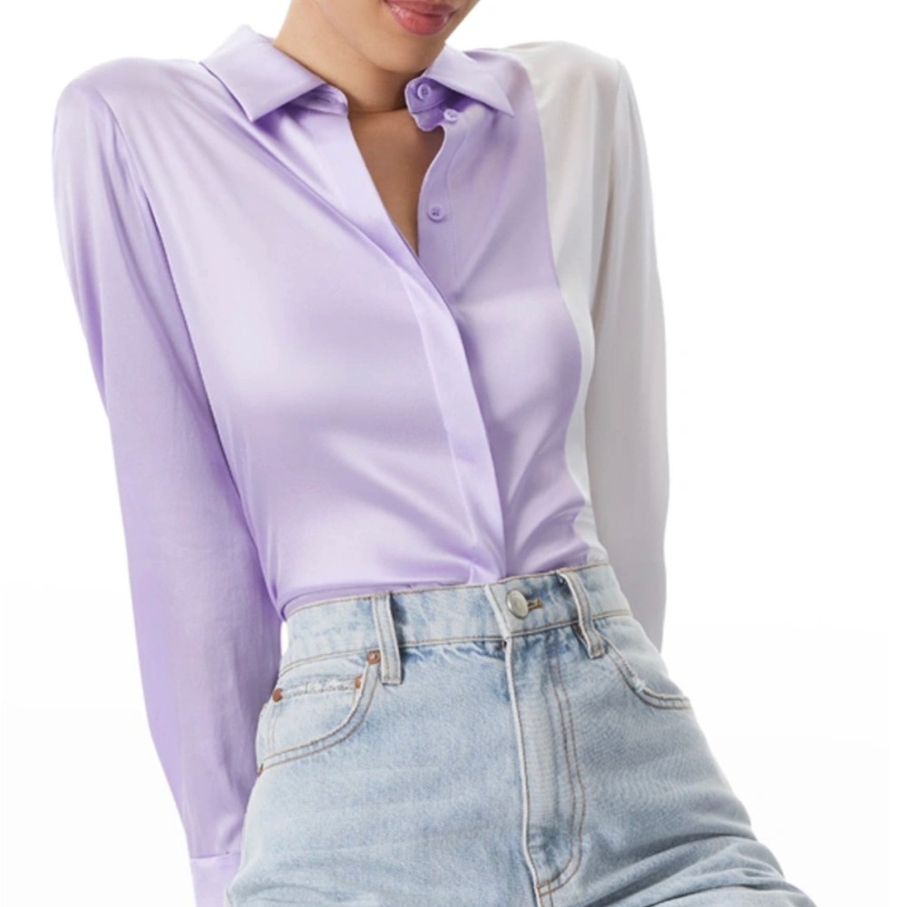 Alice and Olivia Lavendar Off White Shirt